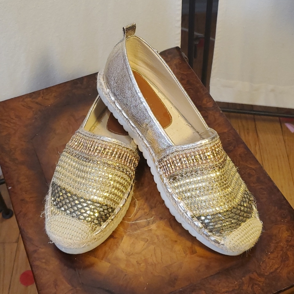 Espadrille Loafers Size 7 Gold Silver Tan
